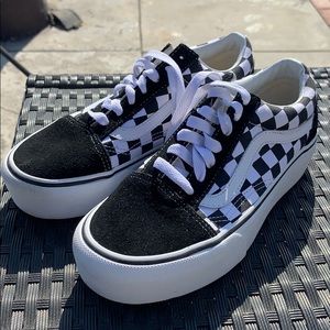 checkered vans yellow stripe